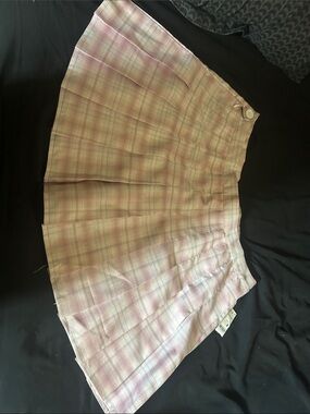 Pleated Pastel Plaid Mini Skirt - Pink